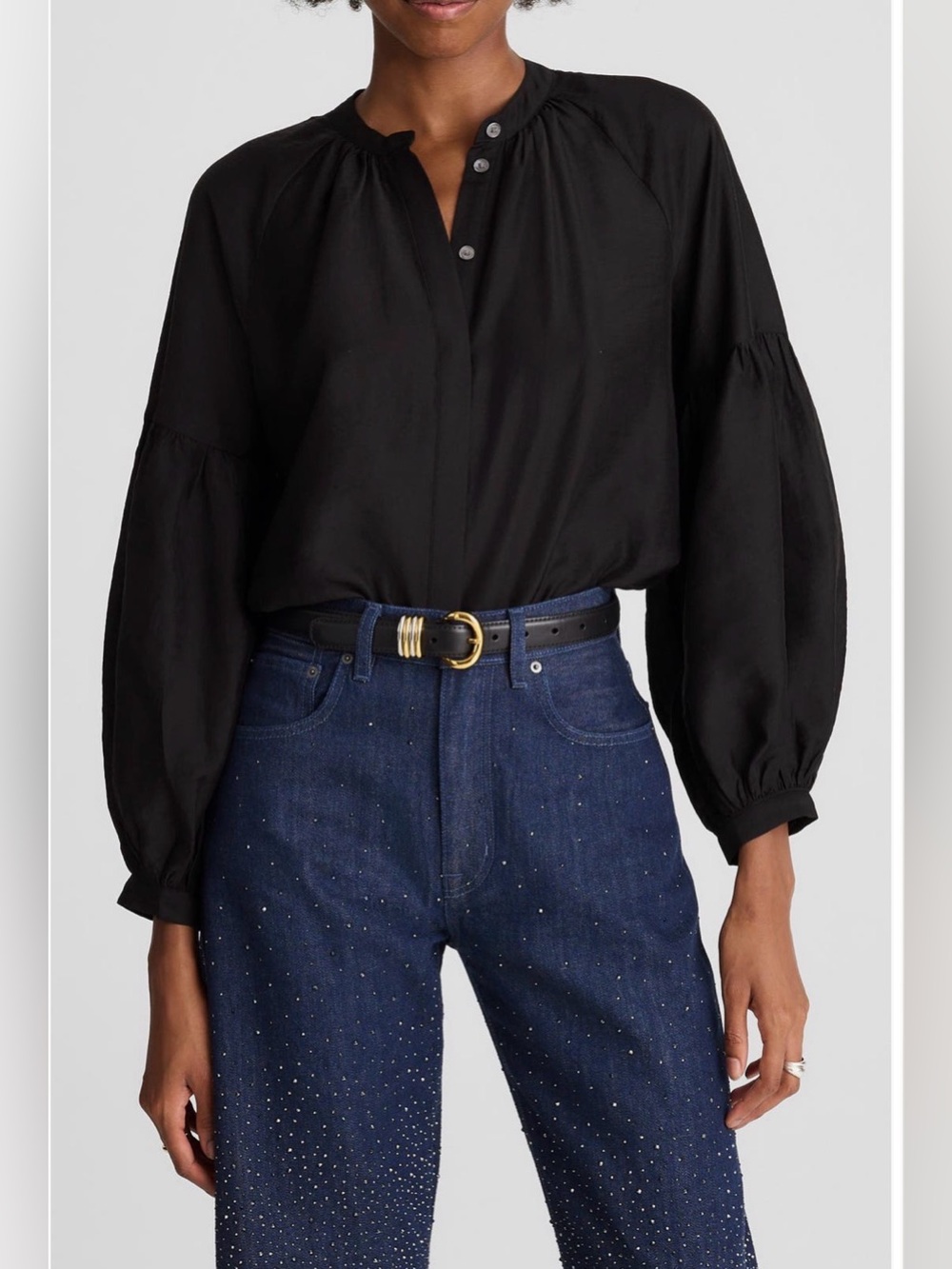 NWT Madewell Shirred Balloon Sleeve Button-Up Top Sz M